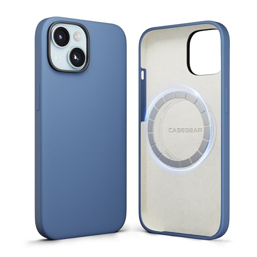 Image of CASEGEAR Silicone Snap Fit Back Cover Case Compatible with iPhone 15 | 8 Feet Drop Protection | Compatible with MagSafe | 360 Protection | Shockproof & Scratch Resistant | Blue