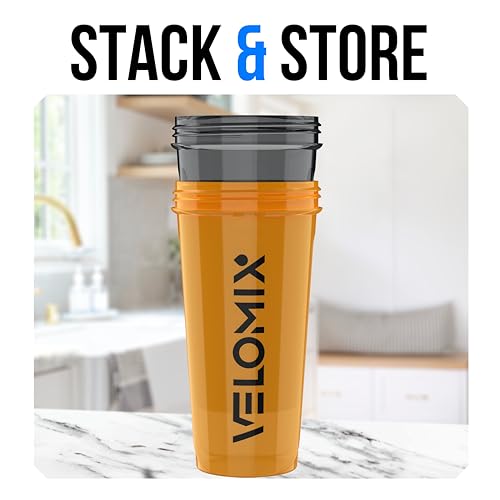 Image of VELOMIX -2 Pack- 28 oz Protein Shaker Bottles for Protein Mixes - 2x Wire Whisk | Leak Proof Shaker Cups for Protein Shakes and Pre Workout | Protein Shaker Bottle Pack (A8) Golden Stone