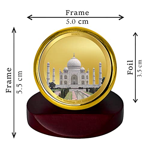 Image of DIVINITI 24K Gold Plated Taj Mahal Metallic Idol for Home Decor, Pooja Room, Office Desk & Car Dashboard | Premium Religious Gift with Wooden Stand for Blessings & Positivity|5.5 x 5.0 CM