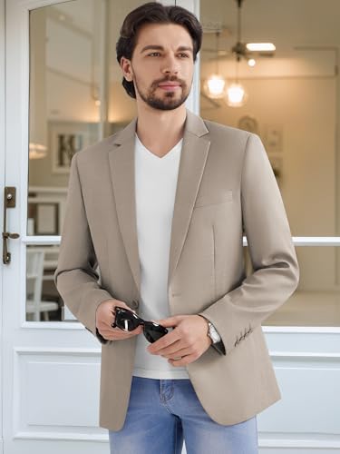 Image of MAGE MALE Men's One Button Suit Jacket Elegant Solid Color Blazers Slim Fit Lightweight Sport Coats Blazer