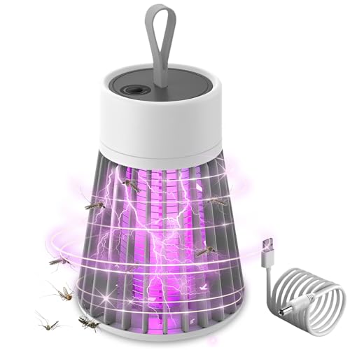 XPJBKC Lámpara Antimosquitos Electrico, Mata Mosquitos Electrico con Luz LED Seguro y Sin Radiación, Electrico Lámpara Anti Mosquitos de USB, para Interior, Cocina, Jardín (Gris)
