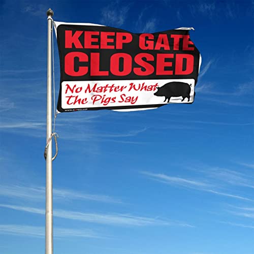 Drapeau cochon Keep Gate Closed grand format 152x244cm pour déco bar extérieur