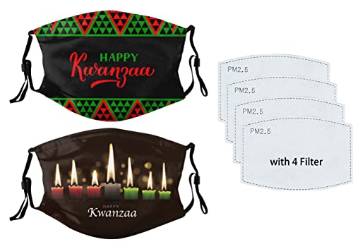 ASYG 2pcs Happy Kwanzaa Mask Kwanzaa American African Christmas and Kinara Candles Mask Adjustable with 4 filers