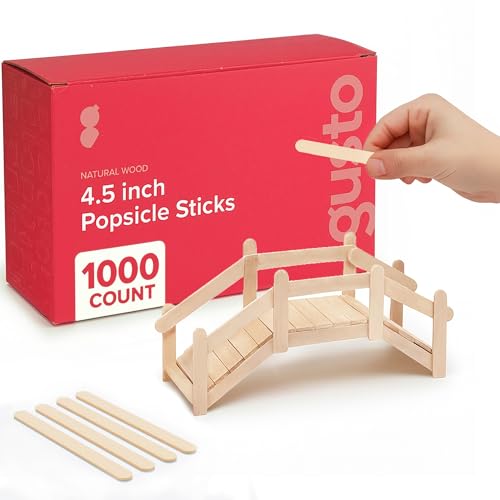 GUSTO [1000 Count] 4.5 Inch Wooden Multi-Purpose Popsicle Sticks for Crafts Ice Ice Cream Waxing and Tongue Depressor Wood Sticks (Formerly Comfy Package)