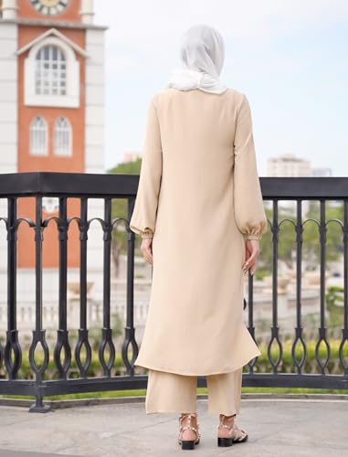 Image of IDOPIP Abaya Dress for Women Muslim Set Long Sleeve Chiffon Islamic Dress Shirt with Pants 2PCS Dubai Prayer Casual Clothes