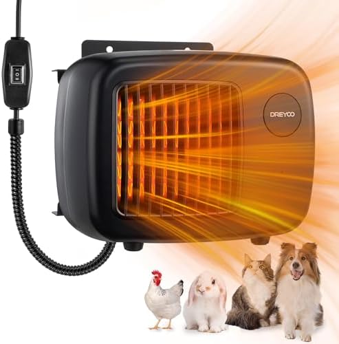 Dreyoo Dog House Heater with Thermostat, Pet House Heater with 6FT Anti Chew Cord and Safe Overheat Protection, 2 Heating Mode (200/400W) Pet House Furnace for Dogs Chicken Coops Rabbits(Black,1 Pcs)