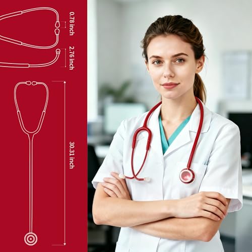 Image of SCIAN Dual Head Stethoscope with Ear Tips for Doctors, Nurses, Medical Nursing Students, Clinical Student Use, Classic Stainless Steel Stethoscope Kit, Red