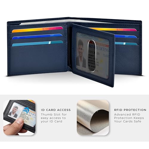 Image of Oak Leathers Leather Wallet for Men - RFID Bifold Wallets with 9 Credit Cards 1 ID Window Slim Minimalist Front Pocket Gift For Men