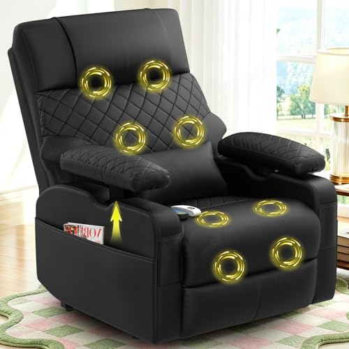 SQUEBILIFE Fernsehsessel,Relaxsessel mit 3D-Armlehnen, 8-Punkt-Massage und Heizfunktion,Typ-C + USB-Anschlüsse,Zusätzlichem Lendenkissen, 4 Aufbewahrungstaschen,Elektrisch Verstellbar Massagesessel