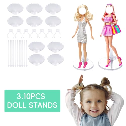 Image of XJMWXHFC 10pc Adjustable Doll Display Holders, Clear Plastic Action Figure Stands, Transparent Support for 11-13 Inch Tall Dolls
