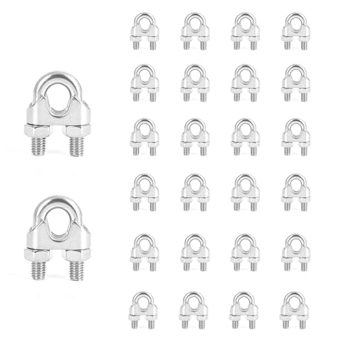 Lot de 24 Serre Cable Acier M5 U Boulon Clip de Câble en acier inoxydable 304 pour Corde à linge,Câble Métallique en Acier de 5 mm Corde
