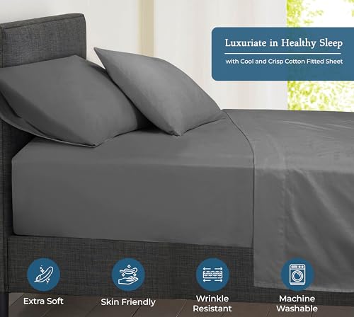Image of Royale Linens 400 Thread Count 100% American Grown Cotton Fitted Sheet Full Size - All Around Elastic Fitted Sheet - Luxury Sateen Weave - Snug Fit Bottom Sheet Fit Up to 16 inch (Full, Spanish Slate)