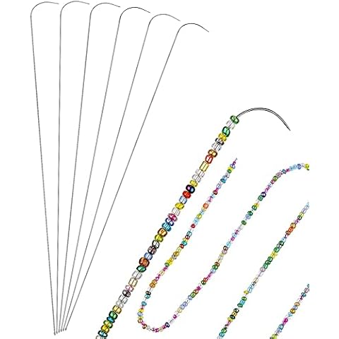 HUSUM 6 Pieces 7.48 Inches Curved Beading Needle Stainless Bead Spinner Needle String Bead Needle for Spin and String Bead (Silver-6pcs) Cover
