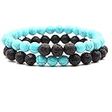 2Pcs Matte Lava Rock Volcanic Stone Beads Stretch Bracelet Stacking Essential Oil Diffuser Tiger Eye Seed Energy Yoga Bracelet for Men Women Couple Stress Relief Healing Aromatherapy Jewelry-turquoise