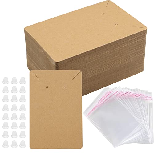 ZoZoMaiy 100 Piezas Tarjetas de exhibición de Pendientes Tarjetas Exhibición de Joyerí con 100 bolsas autoadhesivas y 200 respaldos de aretes para DIY Exhibición de Pendientes Tachas y Colla