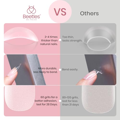 Image of Beetles Gel Nail Tips 576Pcs Pre-Shape Short Almond Etch-X Nail Tips,12 Sizes Soft Acrylic False Tips Half Matte Full Cover Easy DIY Press On Nail Extensions Art Salon Gift Set for Women