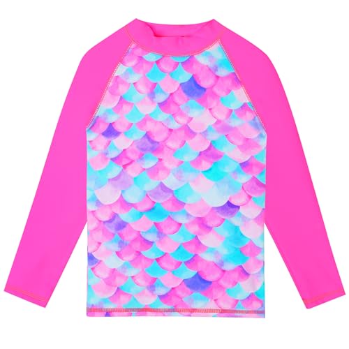 Image of TFJH E Girls Long Sleeve Two Piece Rash Guard Set UPF 50+ 3-13 Y | Stretchy & quick-dry fabric, breathable & lightweight, UPF 50+ sun protection, ideal for pool beach vacation