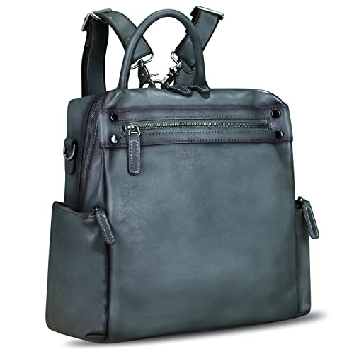 LRTO Genuine Leather Backpack Purse for Women Vintage Casual Daypack Knapsack Handmade Rucksack Convertible Shoulder Bag (Grey) Medium