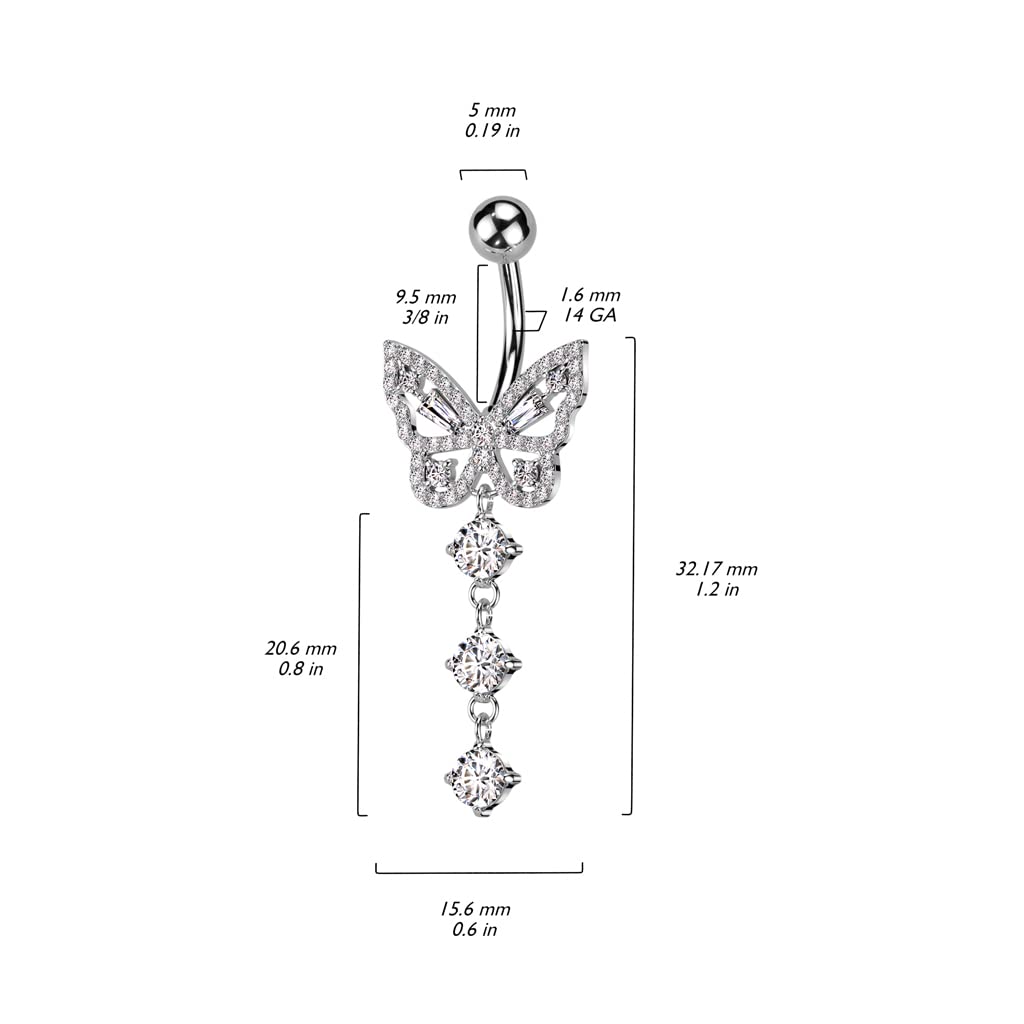 Bauch-nabelpiercing Schmetterling Anhänger Silber Gold Clear Pink Nabel-Piercing Chirurgenstahl Bananabell Stab-länge 10-mm