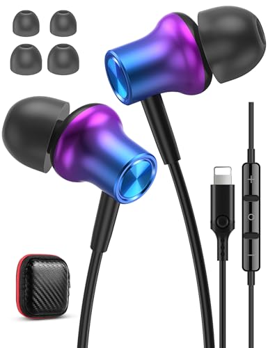 iMangoo Design for Apple Headphones MFi Magnetic Wired Earbuds HiFi Stereo Bass Headset Lightning Earphones with Microphone Volume Control for iPhone 14 Plus 13 Pro Max 12 Mini 11 10 XS XR Purple