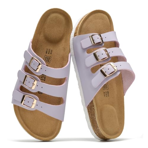 Image of Project Cloud 100% Genuine Leather Summer Sandals for Women 2026 - Memory Foam & Cork Footbed Beach Vacation Essentials Womens Sandals Comfortable Lightweight Slides for Women Footwear (Capri)