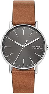 Skagen Herrenuhr Signatur, Dreizeiger Uhrwerk, 40mm Silbernes Edelstahlgehäuse mit Lederarmband, SKW6578