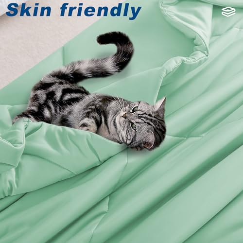 Cooling Comforter Twin Size, Double-Sided Cold Tech Fabric Quilted Bed Comforters Cooling Blanket for Hot Sleepers, Breathable Lightweight Summer Bedding, All-Season Ice Blanket, Sage Green