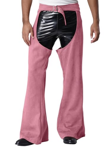 Mens Western Cowboy Chaps Faux Suede Front Lace-up Hollow Out Open Crotch Pants Trousers