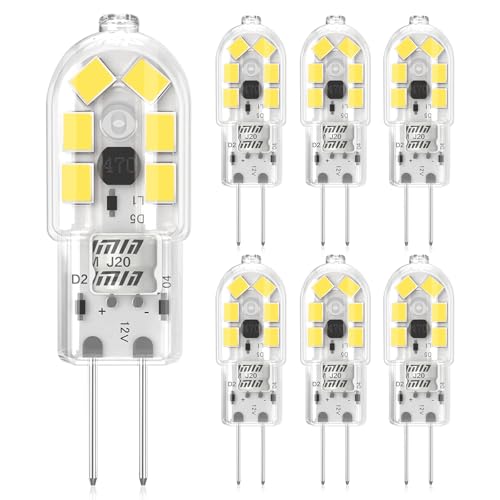 Eco.Luma Ampoules LED G4 12V AC/DC, 180LM Blanc Froid 6000K, 2W Équivalent 20W Ampoule Halogène, Sans Scintillement, Non-Dimmable, Parfait pour hotte de cuisine et lustre, Lot de 6