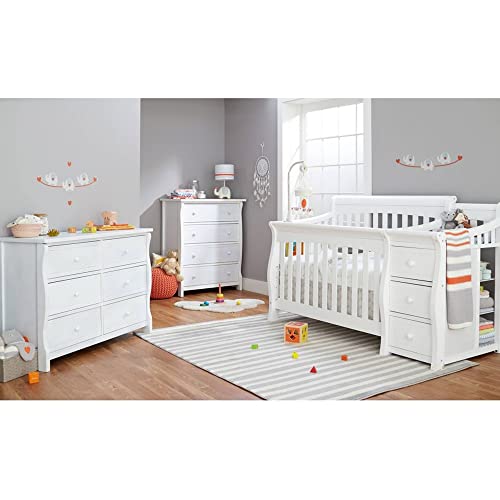 Image of Sorelle Furniture Princeton Elite Crib and Changer Classic -in- Convertible Diaper Changing Table Made of Pine Wood Non-Toxic Finish Wooden Baby Bed Toddler Childs Daybed Full-Size Nursery - White