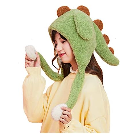 Doladola Womens Girls Cute Winter Plush Hat with Dinosaur Tail and Moving Bunny Ears (Green) Cover