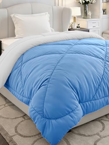 Image of Monte Carlo Polyester Comforter Single Bed | 200 GSM Lightweight & Reversible | Soft Quilt for Mild Winter | Easy Care All Season Comforter (Blue /Grey) | 59 x 87 Inches