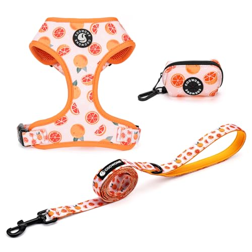 Arnés y correa para perro, portabolsas de caca 3 juegos, arnés ajustable tipo chaleco para cachorros y gatos con acolchado de malla suave, suministros para mascotas para perros pequeños y medianos