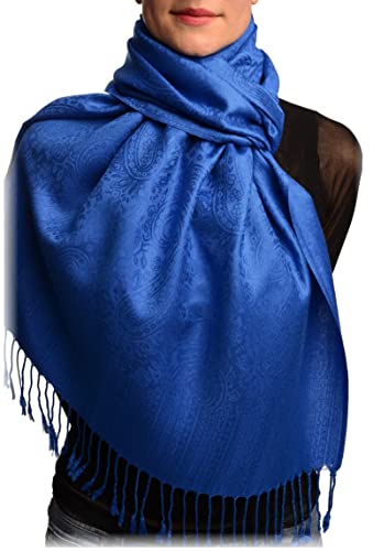 Écharpe pashmina bleu azur aux motifs paisley ciselés pour un drapé fluide