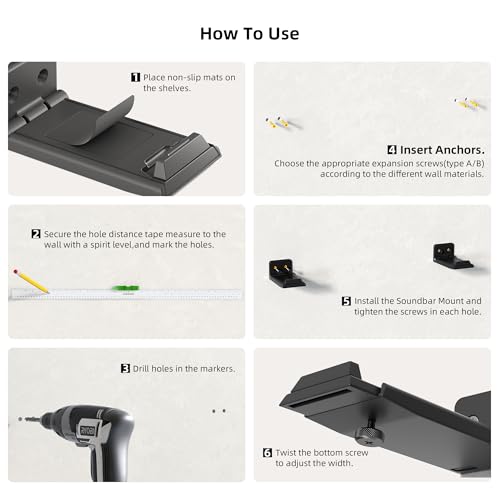 ELETIUO Soundbar Mount,Universal Dual Soundbar Wall Brackets Hold up to 30 Lbs, Adjustable & Extendable from 3.5”-6.1”,Compatible with Samsung,Vizio,Sony,Vizio,LG,JBL and More Sound Bars,Black - Thumbnail 7