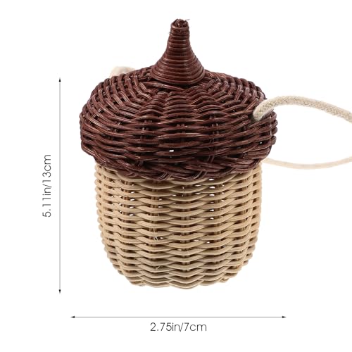 Rattan Woven Basket Bags: 1Pc Acorn Shaped Basket Purse Wicker Straw Purse Rattan Handwoven Crossbody Hanging Bag, Mushroom Mini Storage for Girls Women Little Red Riding Hood Small Items Photo Props2