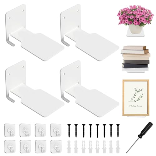Cutefat 4er-Pack Unsichtbares Bücherregal Bücherregal Wand Weiß Schwebendes Bücherregal Robustes Wandregal mit Montagematerial für Schlafzimmer Büro Küche