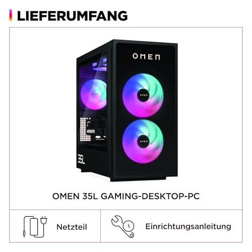 HP Omen GT16-0273ng 35L Gaming Desktop PC, Intel Core i7 i7-14700F, 32GB DDR5-SDRAM, 1 TB SSD, NVIDIA GeForce RTX 4060 Ti, Tower PC, Windows 11 Home, Schwarzes Metall mit Glas Blende