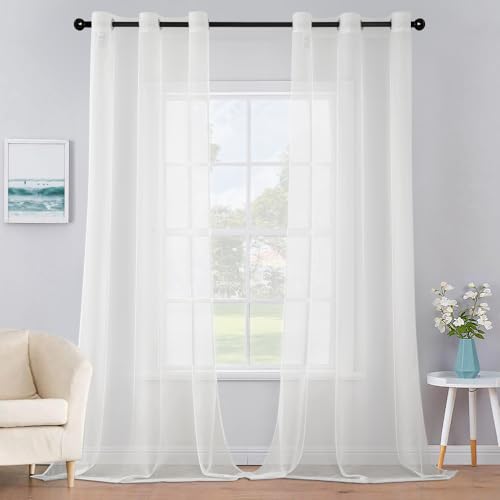 MIULEE Solid Color Sheer Curtains 84 Inches Long 2 Panels Set - Elegant Lightweight Grommet Light Filtering Window Voile Panels/Drapes/Treatment for Bedroom Living Room W42 x L84 Inch, Ivory