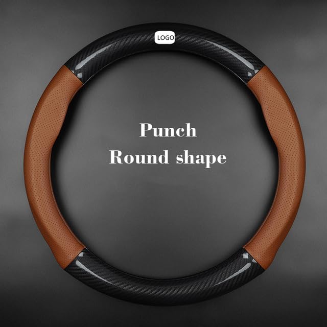 Car interior - Dedicated For MGs Steering Wheel Cover HS HA Hector ZS ZX EV GT Extender Xpower Cyberster RX 5 6 8 Carbon Fiber Auto Accessories (Brown 2 Round Logo)