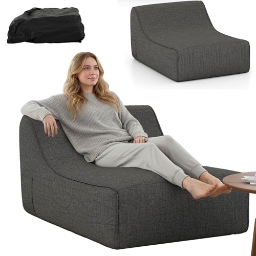 RELAX4LIFE Canapé Gonflable Ergonomique avec Housse Amovible Lavable, Base Antidérapante, Canapé Paresseux en Forme de L pour Salon, Bureau, Coin Lecture (Gris,en Forme de L)