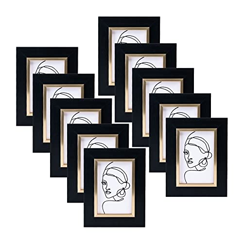 Artbyhannah 10 Pack 4X6 Black Gold Picture Frames Set With High Definition Glass For Table Top Display And Wall Mounting,Modern Photo Frame For Home Decor #TOP21
