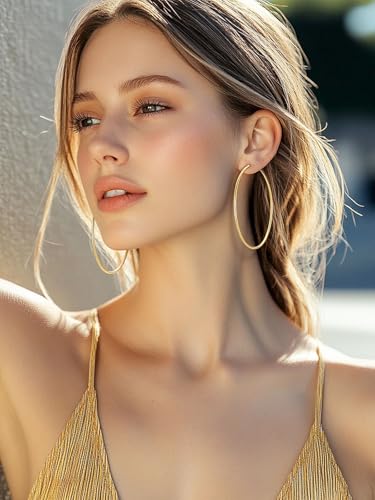 Silvora 925 Sterling Silver Hoop Earrings, Hypoallergenic Polished Big Hoops 18K Gold Jewelry Gifts for Women 20mm/30mm/50mm/70mm with Delicate Packaging2