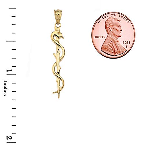 Fine 14k Yellow Gold Rod of Asclepius Medicine Symbol Pendant Necklace3