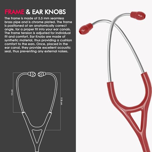 Image of ELKO TECHNO III SS Stainless Steel Stethoscope with ENGRAVING | Engrave Your Name or Initials on the Chest Piece | Lightweight Double-Sided Stainless Steel Chest piece | Two-Way PVC Tubing | Ideal for Doctors & Medical Students (Red)