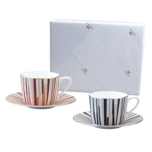 Narumi 97195-21745AZ Cup and Saucer Set, 10.6 fl oz (270 cc), Black & Orange, Set of 2 Patterns, Modern and Simple Patterns, Wedding Gift, Gift Box Included, Wrapped