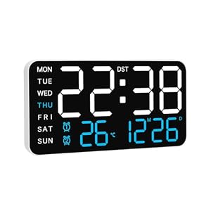 KCKJ Large Digital Alarm Clock for Bedroom & Home – with Temperature, Date and Weekday Display, Adjustable Brightness & Volume, Dual Use for Desk or Wall Mount