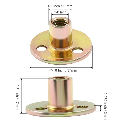 hordion 12pcs 3834-16 carbon steel t nuts round base plate nut furniture hardware flange insert female thread