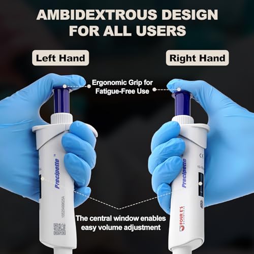 Image of 4E's USA Lab 10-100μL Pipette: Single-Channel Adjustable Micropipette with Color-Coded Top (Dark Blue), 4 Digit Display, Universal Tip Cone, High Accuracy, ISO8655 Calibrated & Lower Part Autoclavable