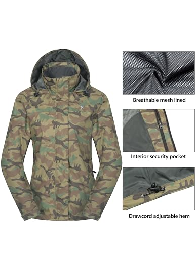 Little Donkey Andy Women'S Waterproof Rain Jacket Lightweight Outdoor Windbreaker Rain Coat Shell For Hiking,Travel Jungle Camouflage M thumb #3